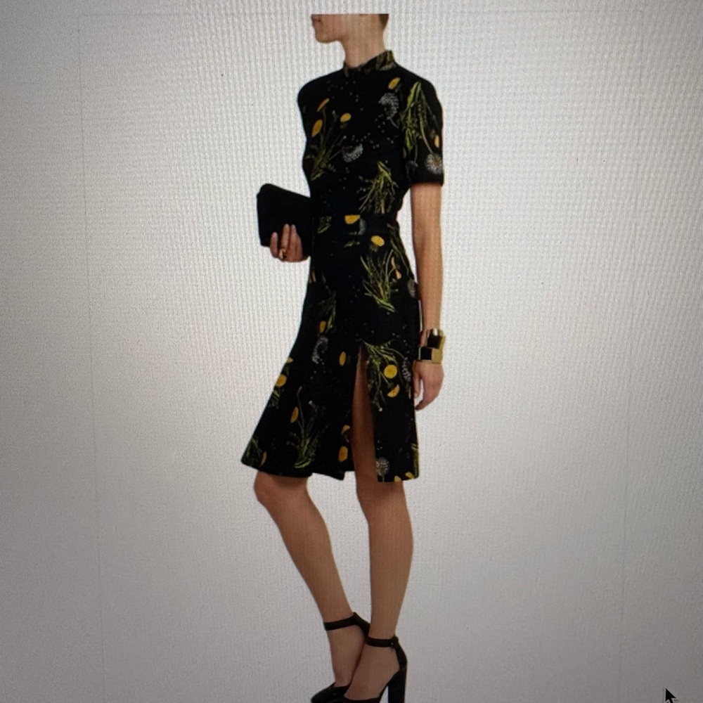 Unique Windemere Classy Black Floral Side Slit Party Work Dress